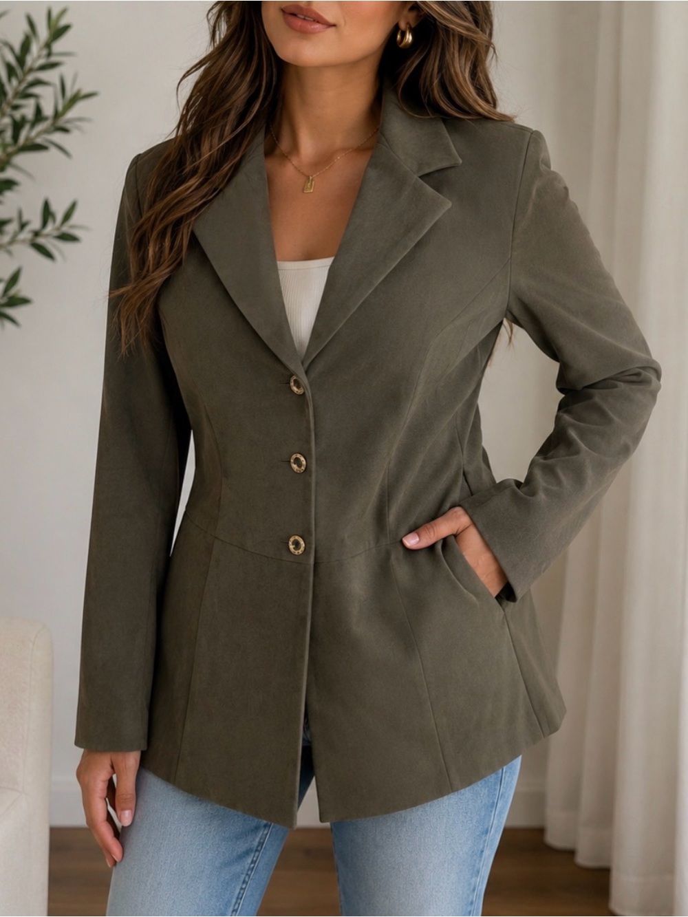 Fashion Bug Olive Tailored Blazer with Notch Lapel